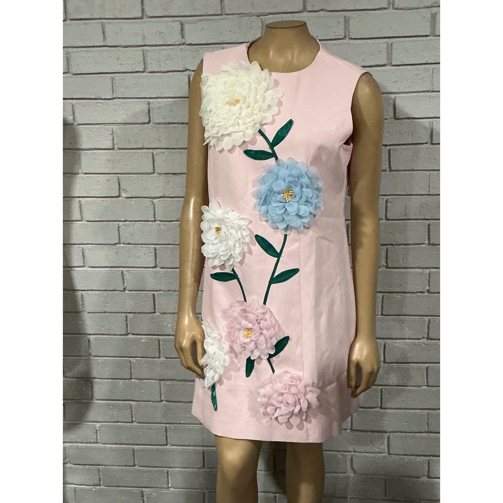 Dalia McPhee Pink 3D Floral Applique Sleeveless Shift Mini Dress Coquette NWT L